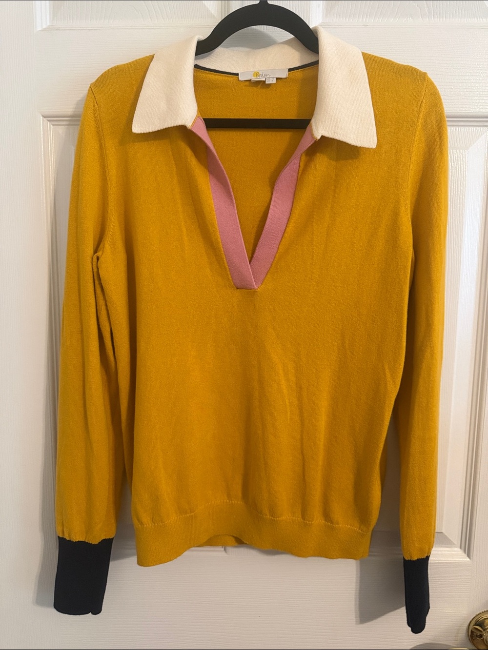 Boden Colorblock Polo Knit Sweater Cotton & Wool Sz 6